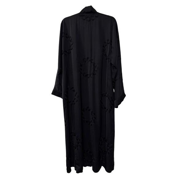 Vintage 70s Abaya Kimono Robe O/S Embroidered Longline Duster Jacket Black - Picture 4 of 11
